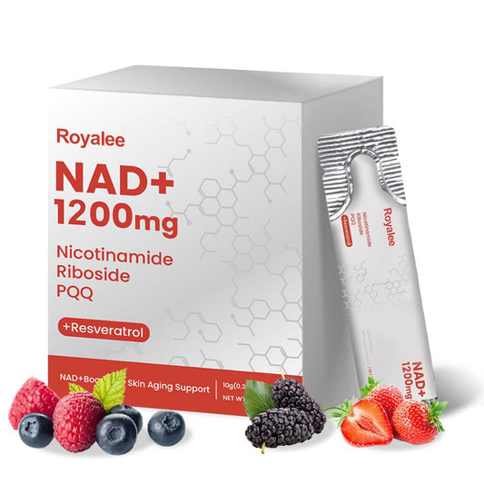 Royalee NAD Supplement 1200mg Synergistic Blend with Nicotinamide Riboside, PQQ & Resveratrol - Premium Anti-Aging Supplement for Cellular Energy, Mental Clarity and Longevity (30 Packets)1 RoyaleeUS supplements