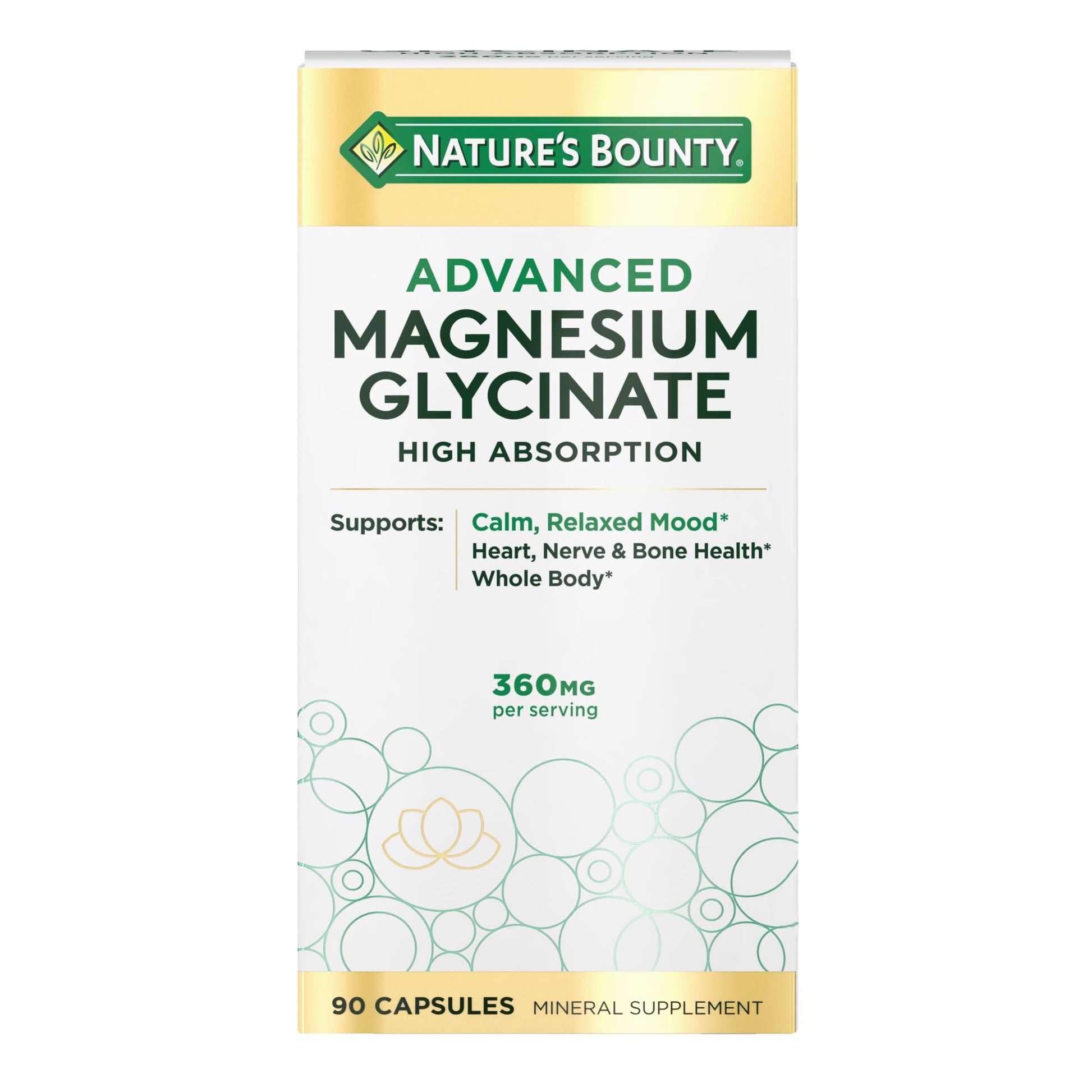 Nature's Bounty Calm Magnesium Glycinate Supplement - High Absorption Magnesium for Relaxed Mood, Heart & Bone Health, 90 Capsules Nature's Bounty Au supplements