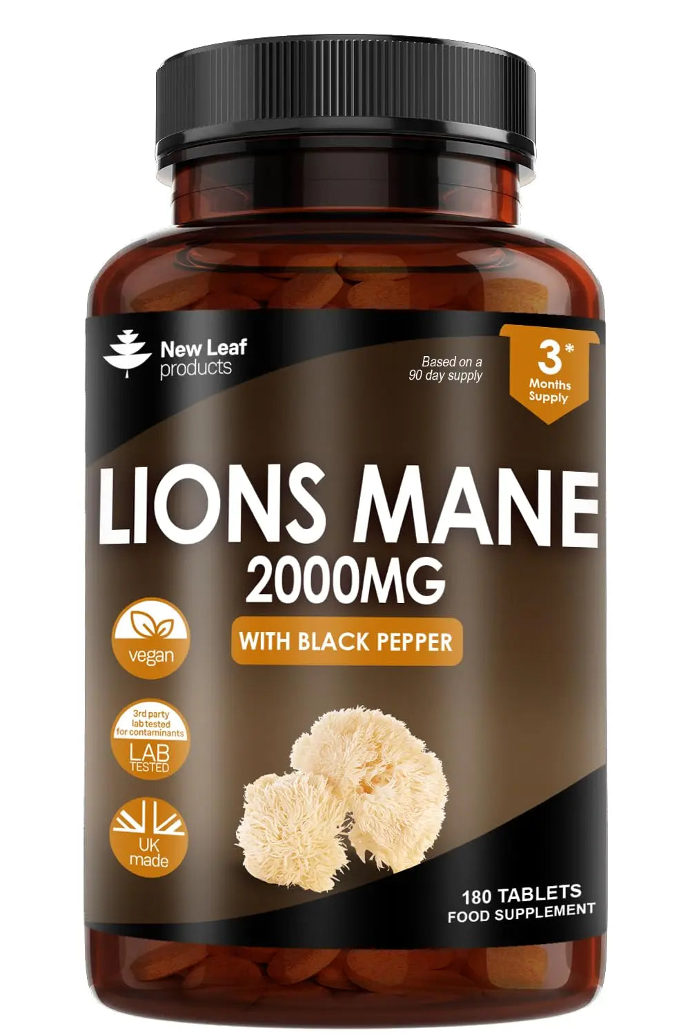 Lions Mane Mushroom Extract Supplement 2000mg - 180 High Strength Vegan Tablets NEW LEAF PRODUCTS Au supplements