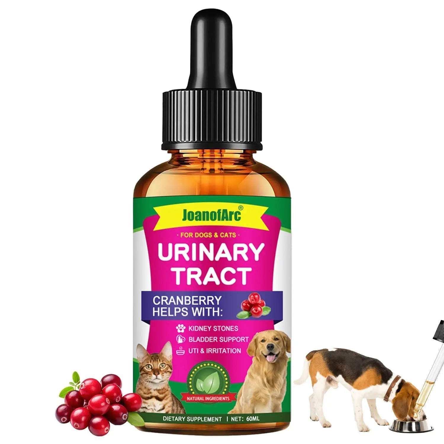 Urinary Tract for Cats, Cat & Dog Urinary Tract Drops Infection Remedy with Cranberry Dog Supplements, Cranberry Kidney Bladder Support Supplement - 60ml / 2 Fl.oz JoanofArc Au supplements