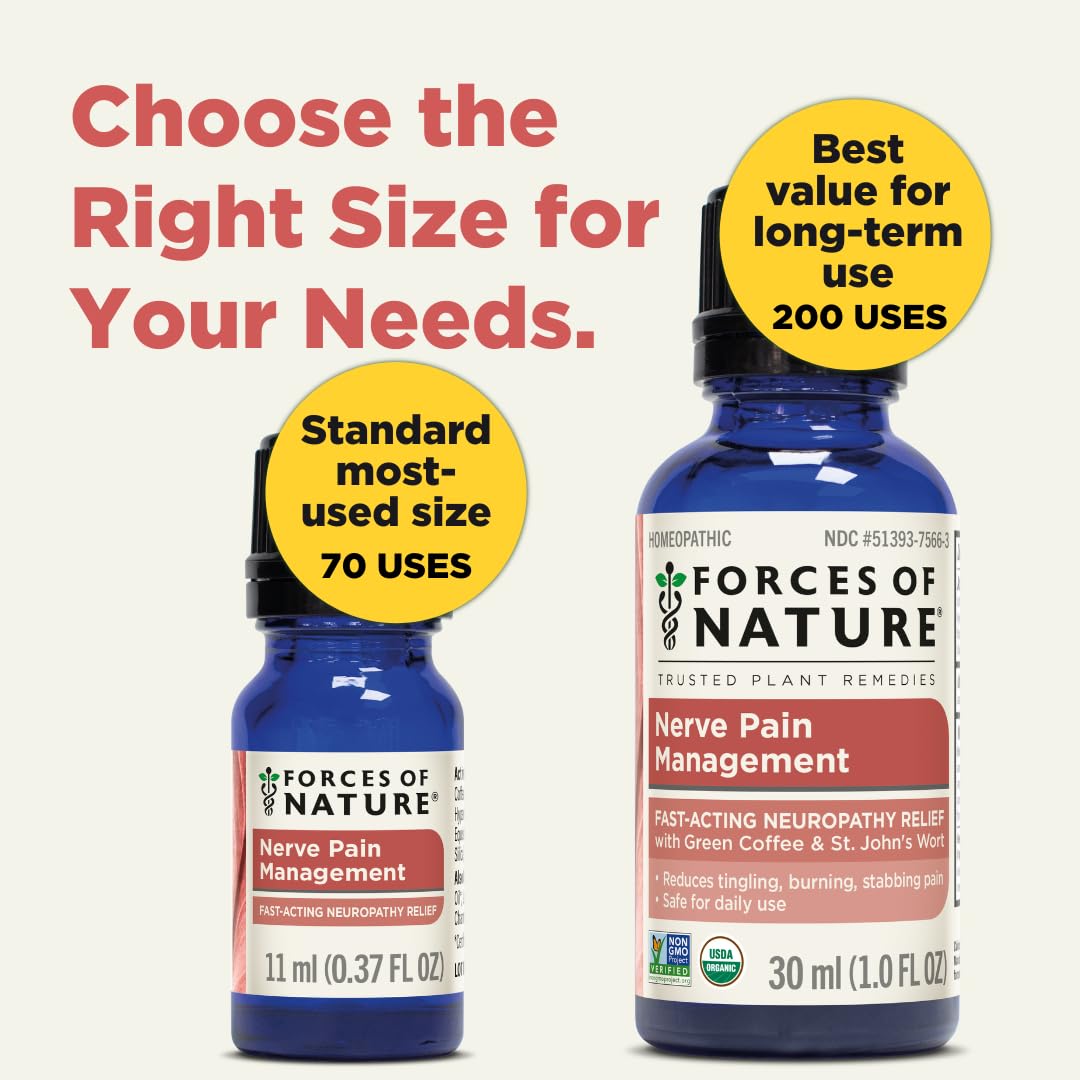 Forces of Nature Nerve Pain Management, Organic Topical Relief for Neuropathy & Nerve Discomfort, Homeopathic Medicine Supports Relief from Shooting Pains for Back, Hands, Legs and Feet, .37 fl oz Forces of Nature Au supplements