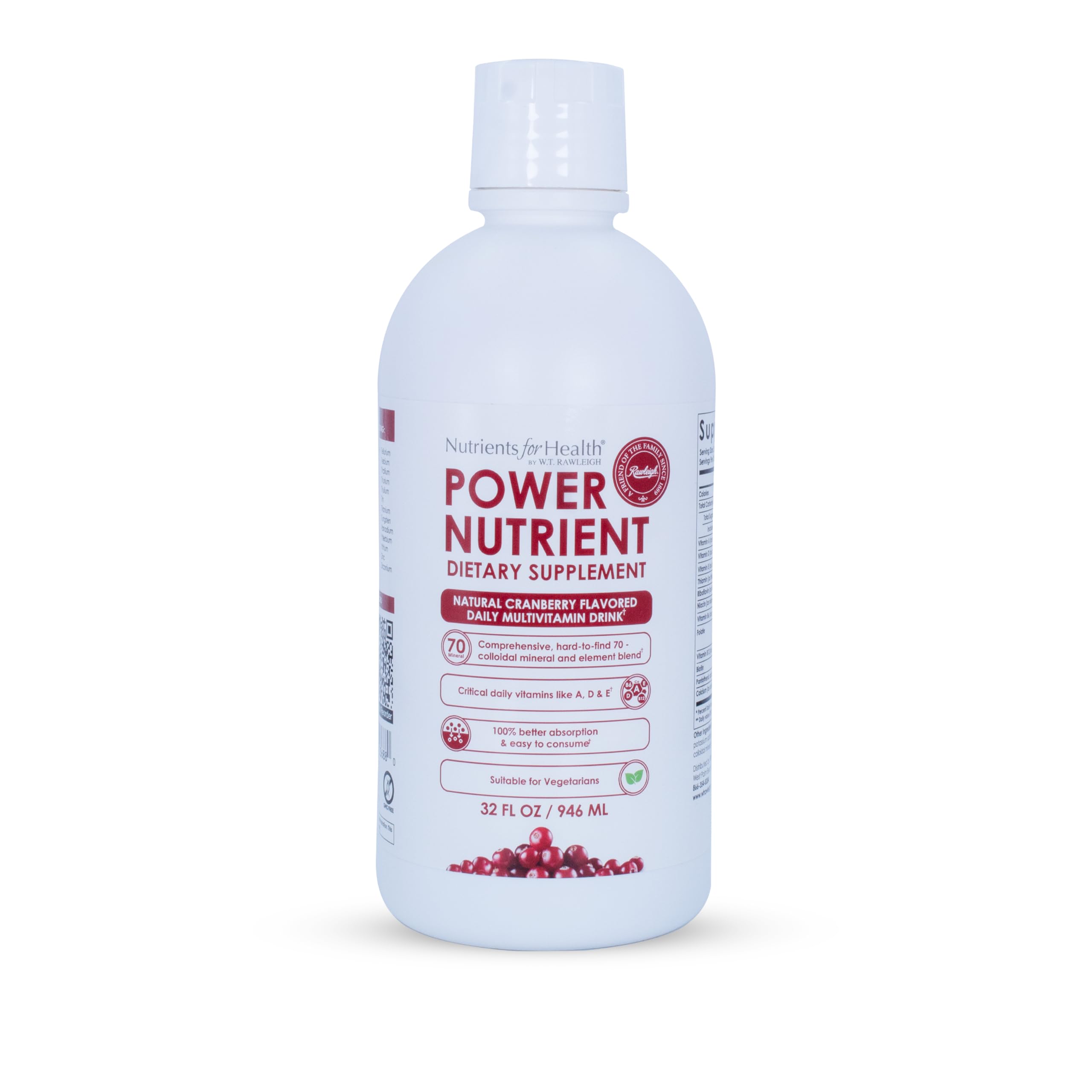 Rawleigh Power Nutrient: 32 fl oz for 1 Month - Cranberry Flavor, Daily Multivitamin Liquid Supplement for Men, Women with VIT. A - zinc & 70 Colloidal Trace Minerals, Vegetarian-Friendly, GMO Free Rawleigh Au supplements