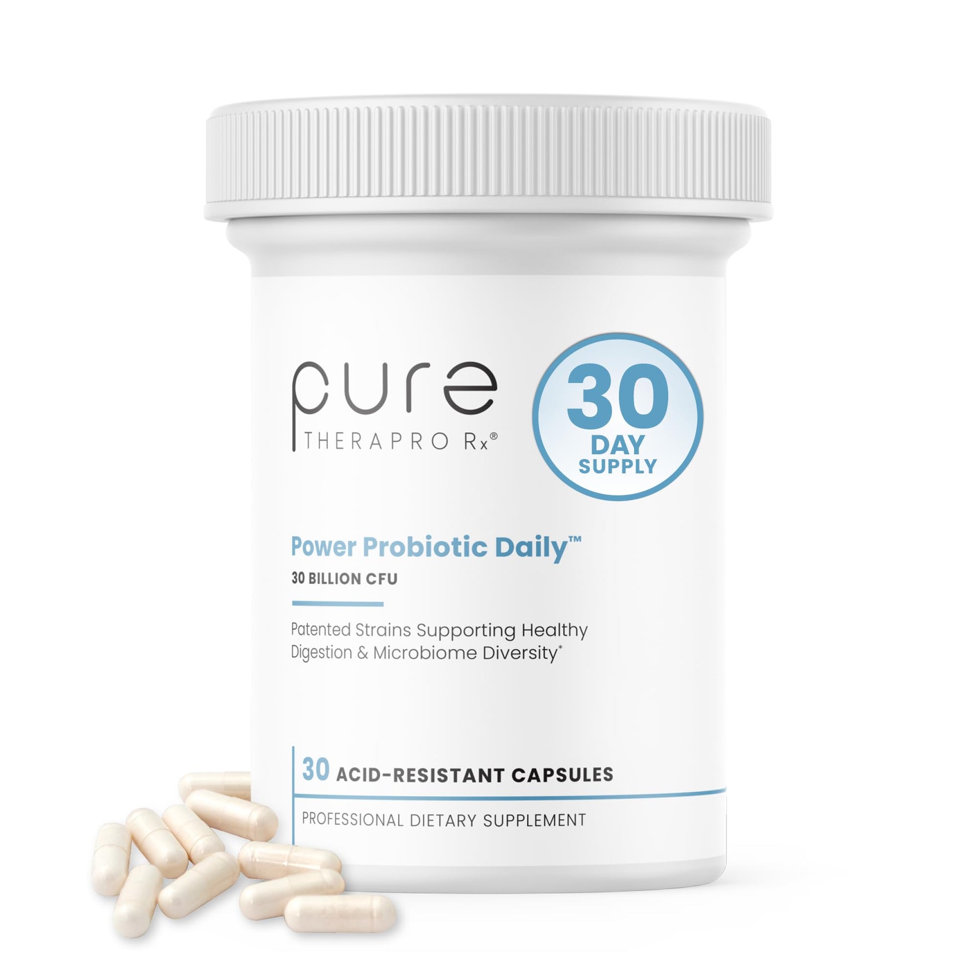 Pure Therapro Rx Power Probiotic Daily - 30 Acid-Resistant Capsules | 4 Proven Strains - 30 Billion CFU/Capsule | Patented Activ-Vial Desiccant Bottle to Ensure Freshness | NO Refrigeration Required Pure Therapro Rx Au supplements