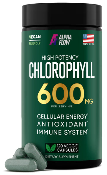 Chlorophyll Capsules 600 mg - Natural Chlorophyll Pills for Women & Men - Highly BioAvailable Alpha Flow Au supplements