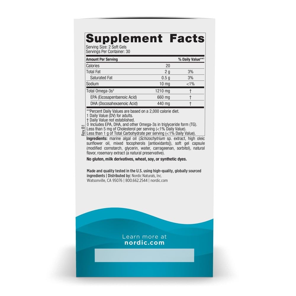 Nordic Naturals Plant Based Ultimate Omega, Lemon Flavor - 60 Vegetarian Soft Gels - 1210 mg Omega-3 - Vegan EPA and DHA - Supplement Made from Algae - Brain & Heart Support - Non-GMO - 30 Servings Nordic Naturals Au supplements
