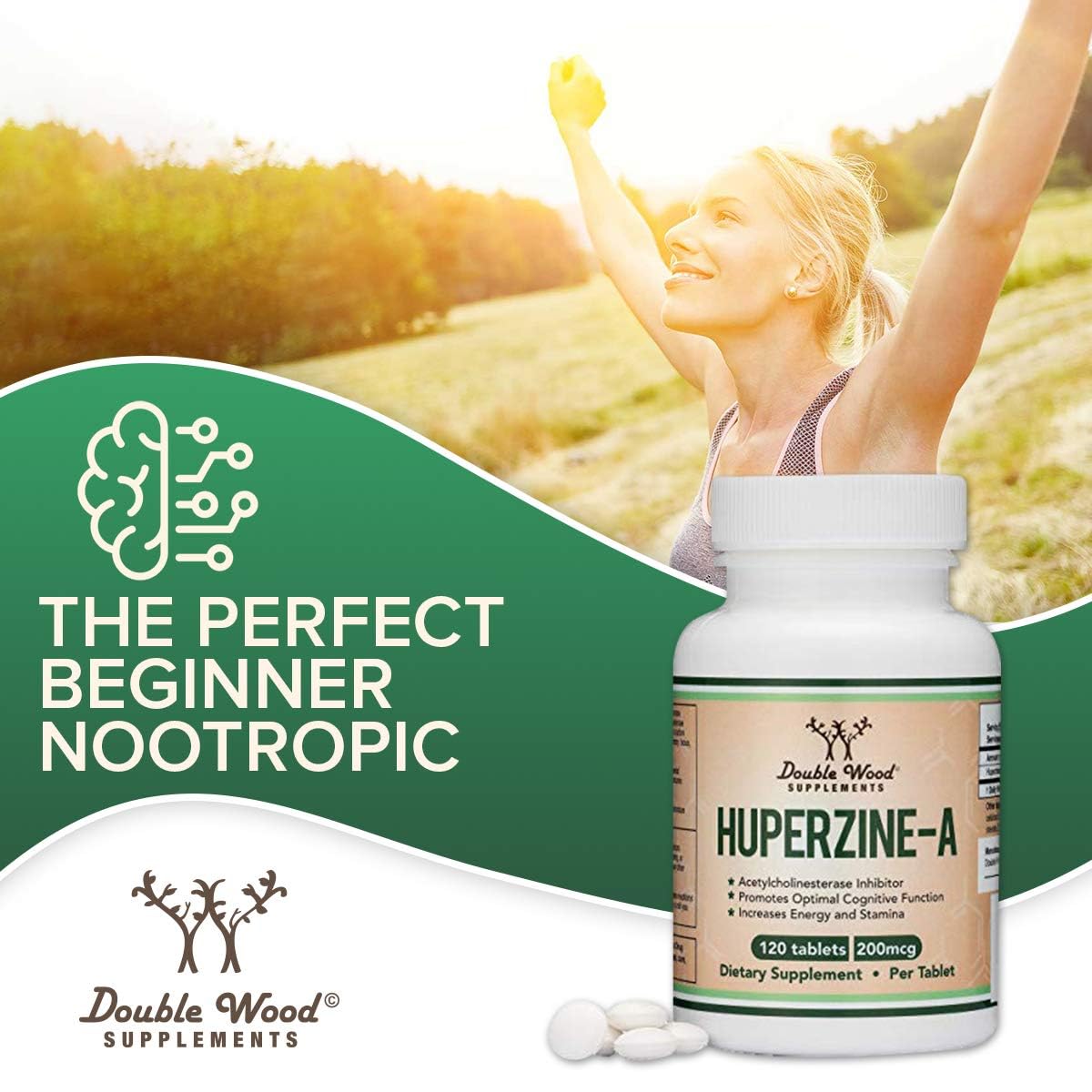 Huperzine A 200mcg (Third Party Tested) 120 Tablets, Brain Supplement to Promote Acetylcholine (Acetylcholinesterase Inhibitor) - Supports Memory and Focus by Double Wood Double Wood Supplements Au supplements