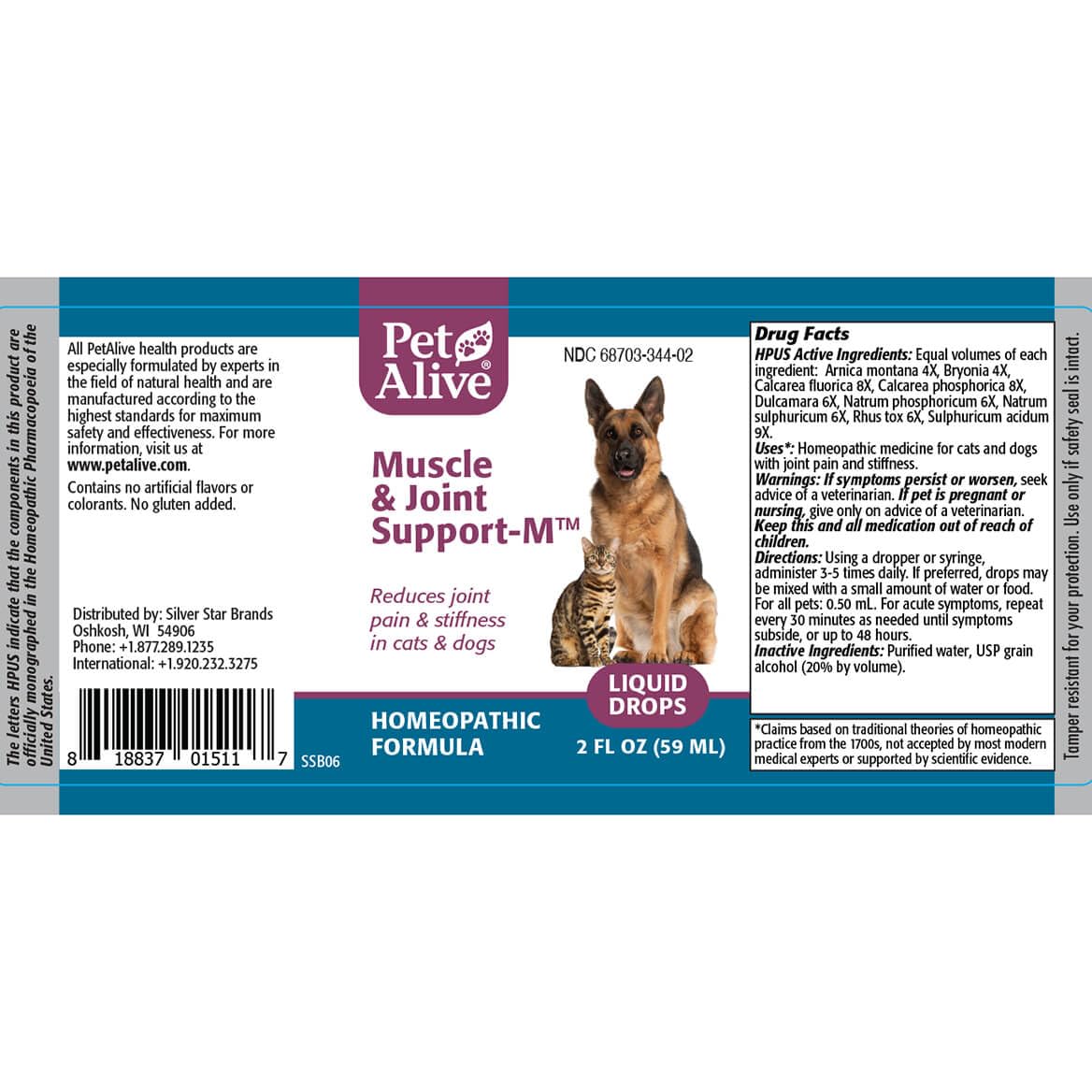 PetAlive Muscle and Joint Support-M - Natural Homeopathic Formula for Joint Pain and Stiffness in Pets - Supports Joint Health and Movement in Dogs and Cats - 59 mL PetAlive Au supplements