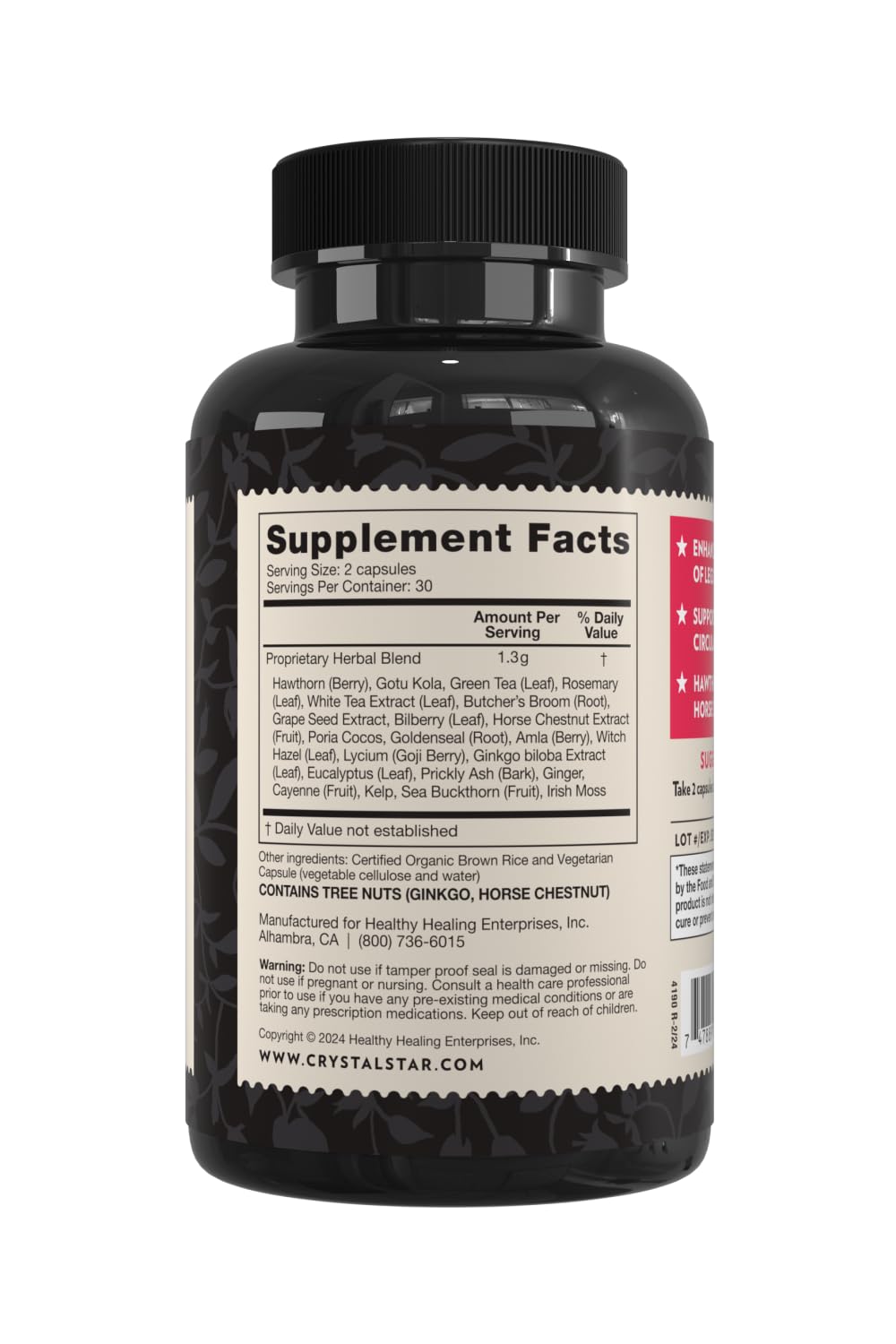 Crystal Star Vari-Vein (60 Capsules) - Herbal Circulation Support Supplement for Varicose Veins & Spider Veins Treatment - Witch Hazel, Butcher’s Broom, Hawthorn & Horse Chestnut- Non-GMO Crystal Star Au supplements