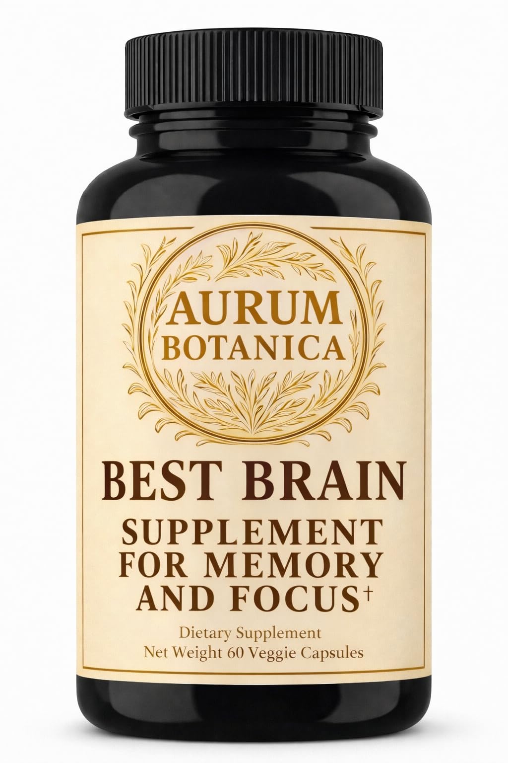 AURUM BOTANICA Best Brain Supplement for Memory and Focus - L-Theanine, Lion's Main, Vitamin B6, B12, D3, Folate, L-Tyrosine, Bacopa Monnieri, Alpha GPC, Theacrine, 30mg of Natural Caffeine (60 Count) AURUM BOTANICA Au supplements
