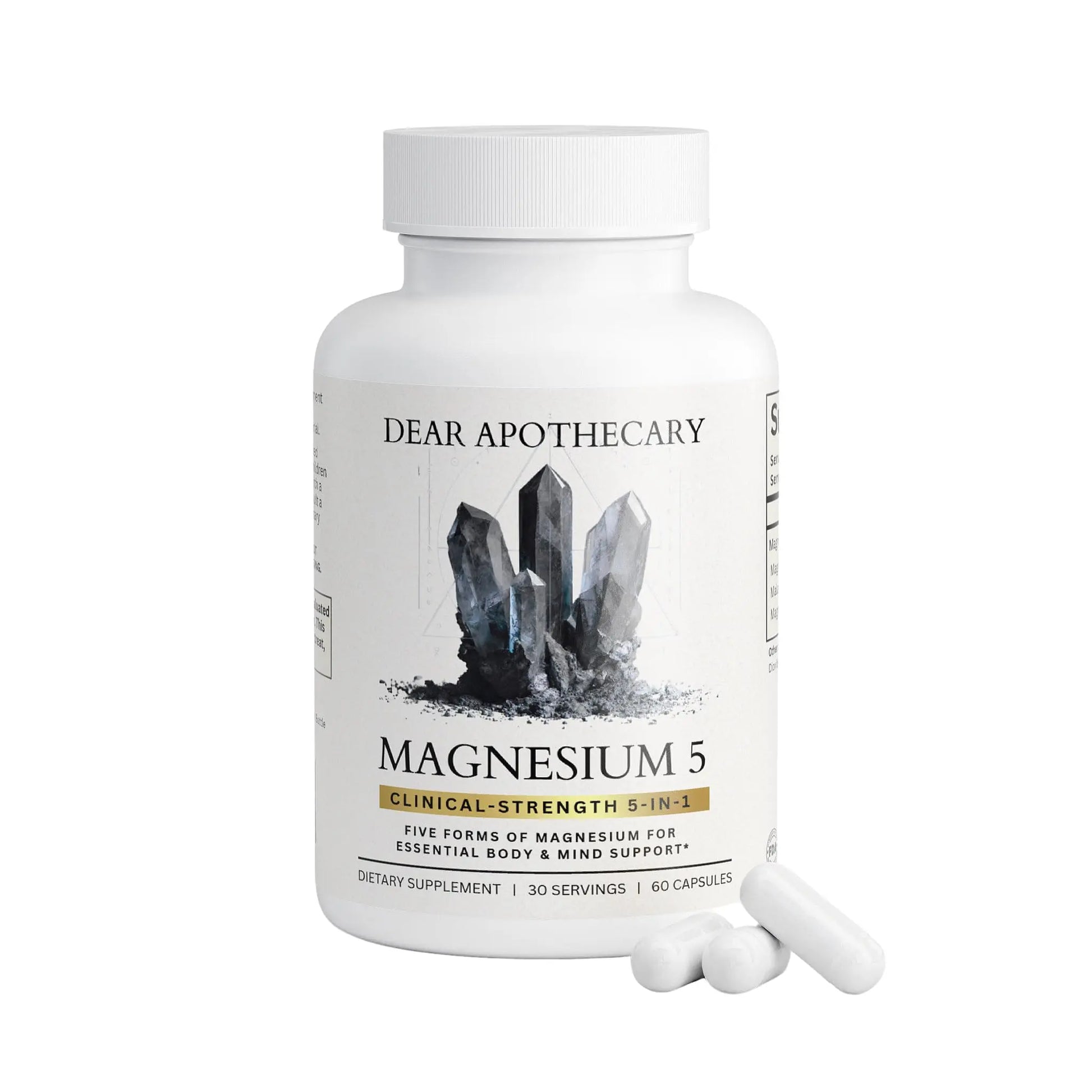 Magnesium Complex Supplement - 5 Forms Citrate Glycinate Malate Oxide Aquamin - Multi Magnesium Blend - High Absorption Chelated - Essential Mineral - Non-GMO Gluten-Free - 60 Capsules Dear Apothecary Au supplements