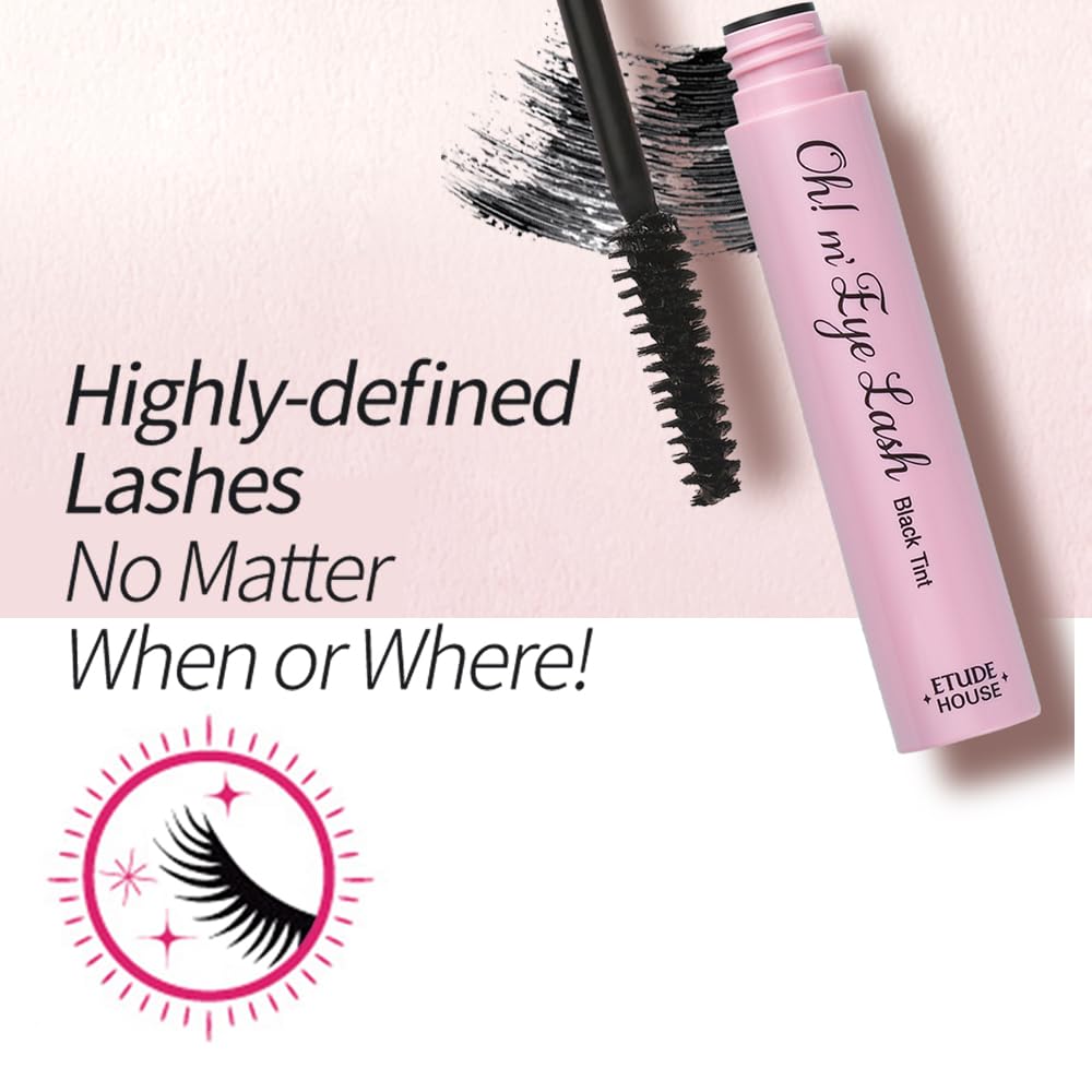 ETUDE Oh M'Eye Lash Black Tint Mascara – Natural Glossy Effect with Long Lasting Strong Curl System, Volume Enhancing, Smudge-Free, Improved fixation and water resistance, Korean Makeup, Kbeauty ETUDE Au supplements