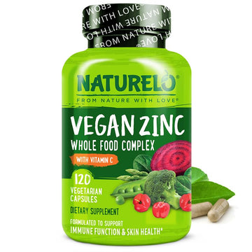 NATURELO Vegan Zinc Immune Support Capsules - Whole Food Complex with Vitamin C for Healthy Skin, Hair, and Nails - 120 Capsules NATURELO Au supplements