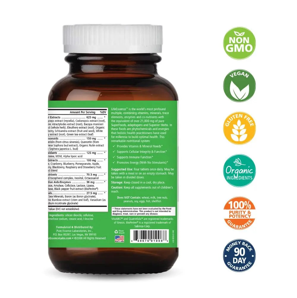 PURE ESSENCE LABS LifeEssence Multivitamin for Women and Men - Natural Herbal Supplement - Vitamin D, Vitamin D3, Vitamin B12 PURE ESSENCE LABS Au supplements