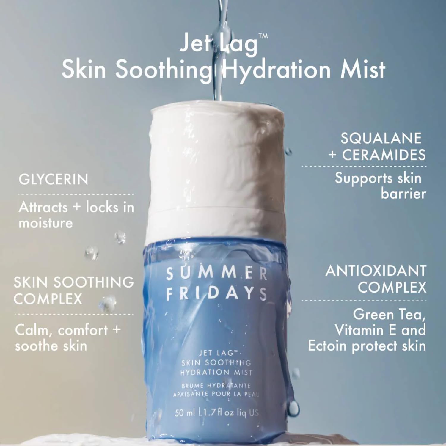 Summer Fridays Jet Lag Skin Soothing Hydration Face Mist - Ultra-Fine Facial Spray & Hydrating Mist to Comfort, Soothe & Help Provide Protective Moisture Barrier Support for Glowing Skin (1.7 Fl Oz) Summer Fridays Au supplements