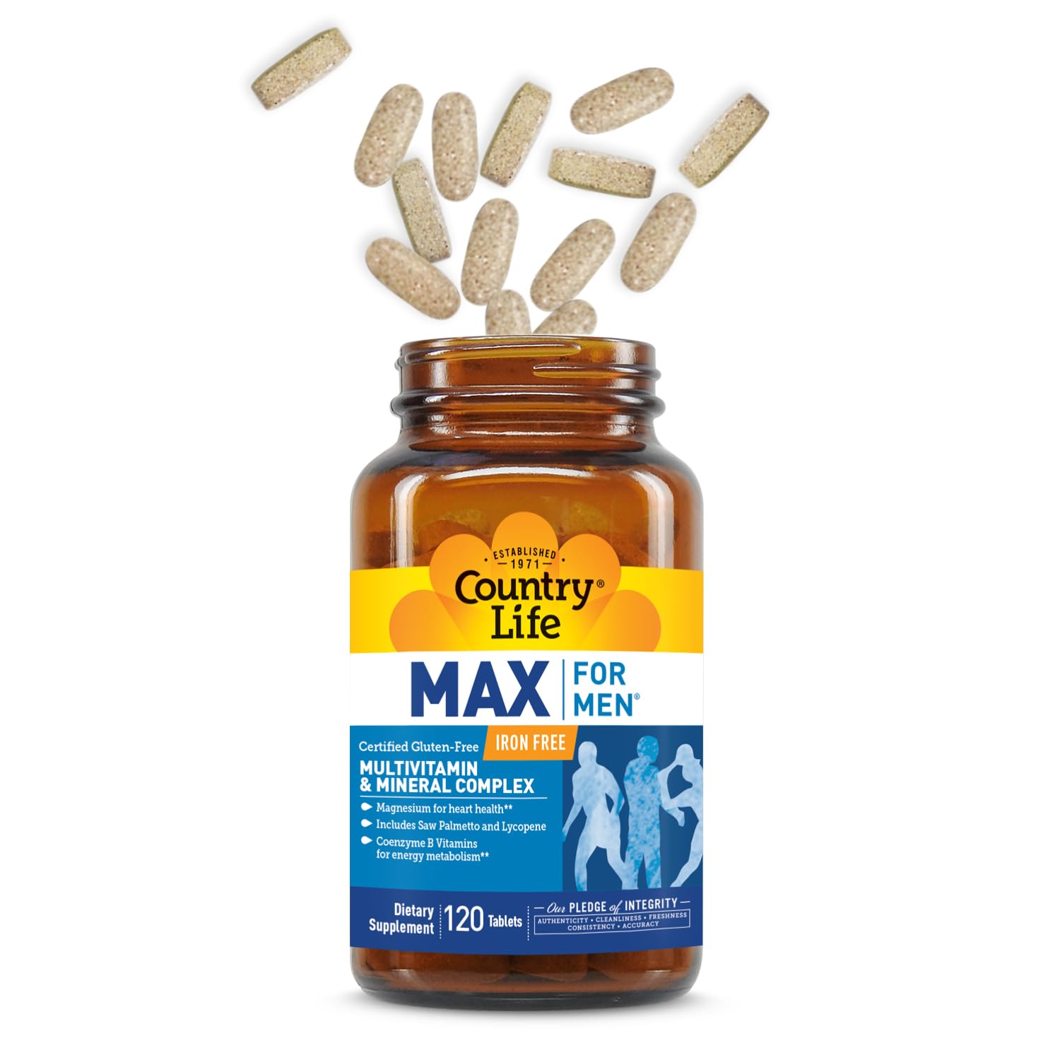 Country Life Max for Men Multivitamin: Iron-Free, Gluten Free, Saw Palmetto, Lycopene, Daily Support for Energy, Heart & Men's Health,120 Vegetarian Tablets Country Life Au supplements