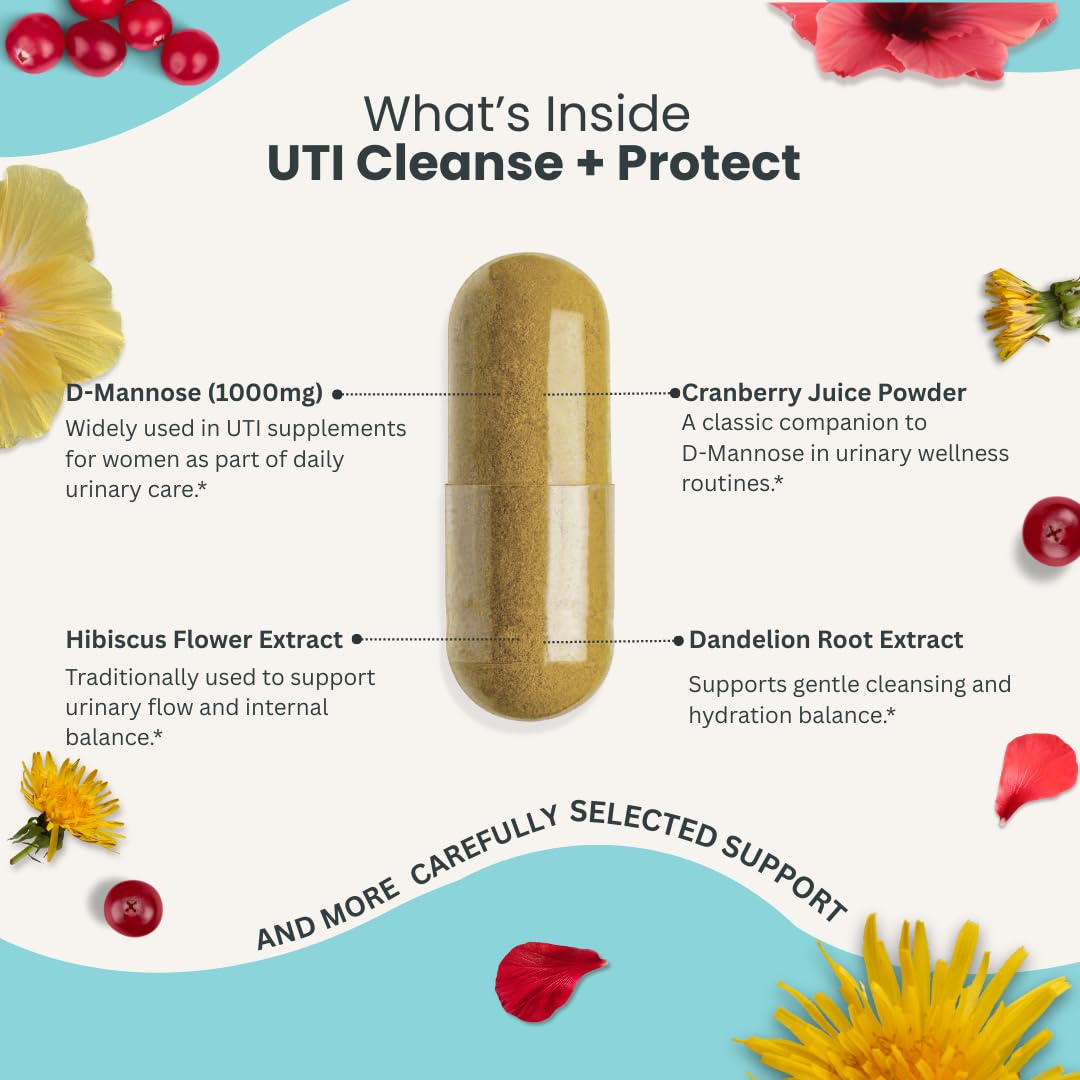 Naturonel UTI Cleanse + Protect – Urinary Tract Support with D-Mannose, Cranberry, Hibiscus & Dandelion | Advanced Formula, Dietary Supplement - Non-GMO, Made in USA, GMP Certified (1) Naturonel Au supplements