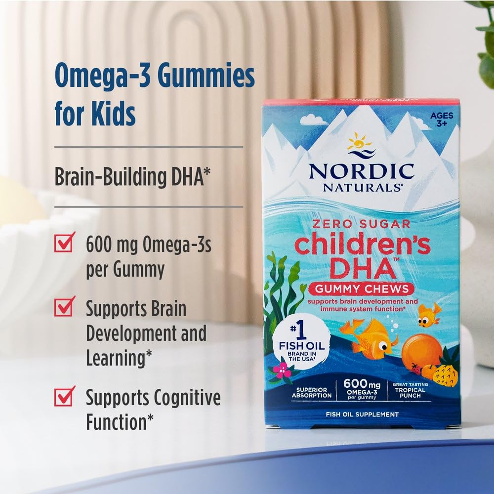 Nordic Naturals Zero Sugar Children’s DHA Gummy Chews, Tropical Punch - 30 Gummy Chews for Kids - 600 mg Total Omega-3s - Brain Development, Learning, Healthy Immunity - Non-GMO - 30 Servings Nordic Naturals Au supplements