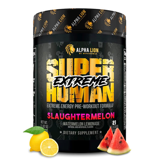 ALPHA LION Superhuman Extreme High Stim Pre Workout Powder, Beta Alanine, L-Taurine & 356mg Tri-Source Caffeine for Sustained Energy, Nitric Oxide & Citrulline for Pump (21 Servings, Slaughtermelon) ALPHA LIONUS supplements