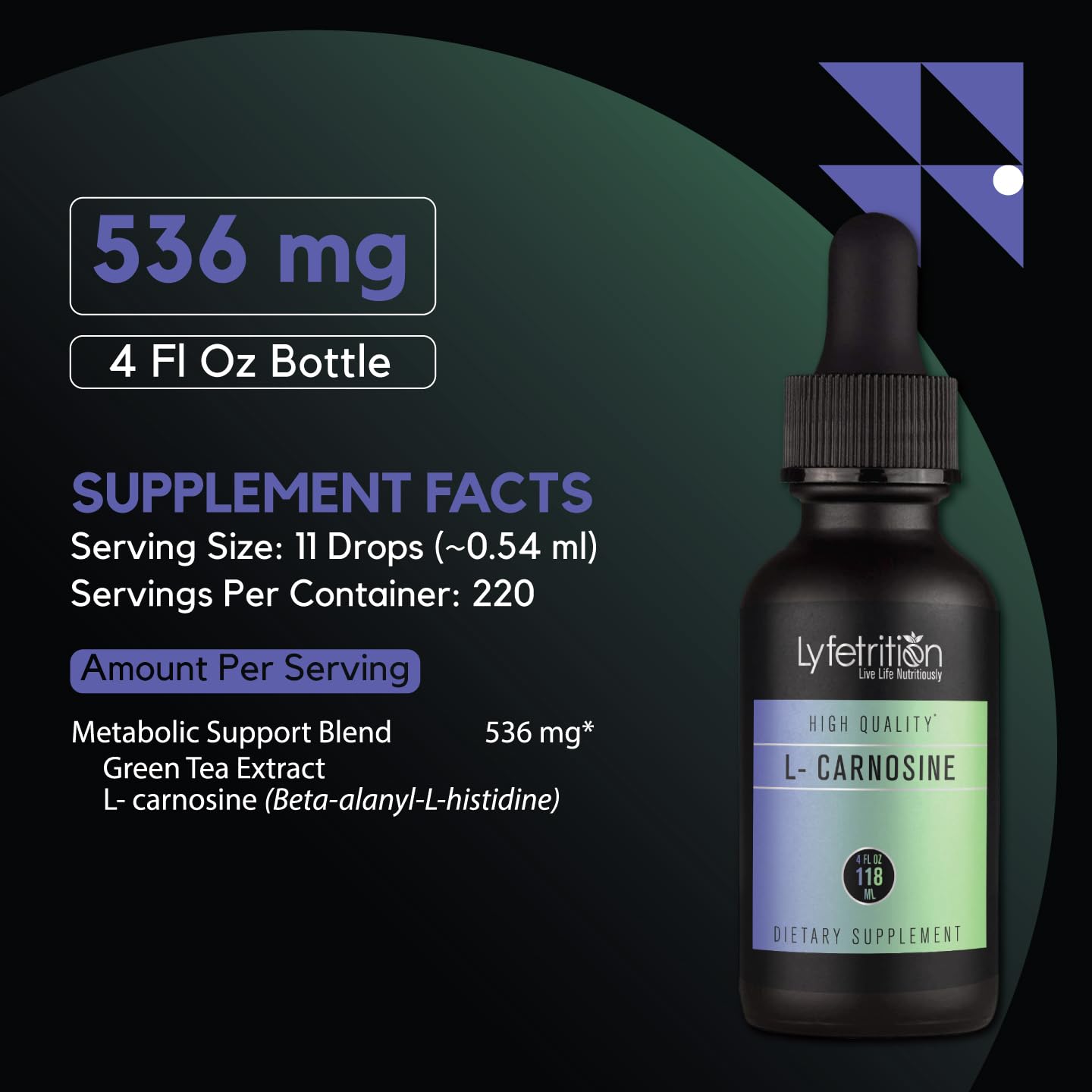 Lyfetrition L-Carnosine Liquid Supplement 118 ml, 4 FL Oz Liquid, 220 Servings, Made in USA, Quick Absorption, Potent Ingredients, Non-GMO Lyfetrition Au supplements