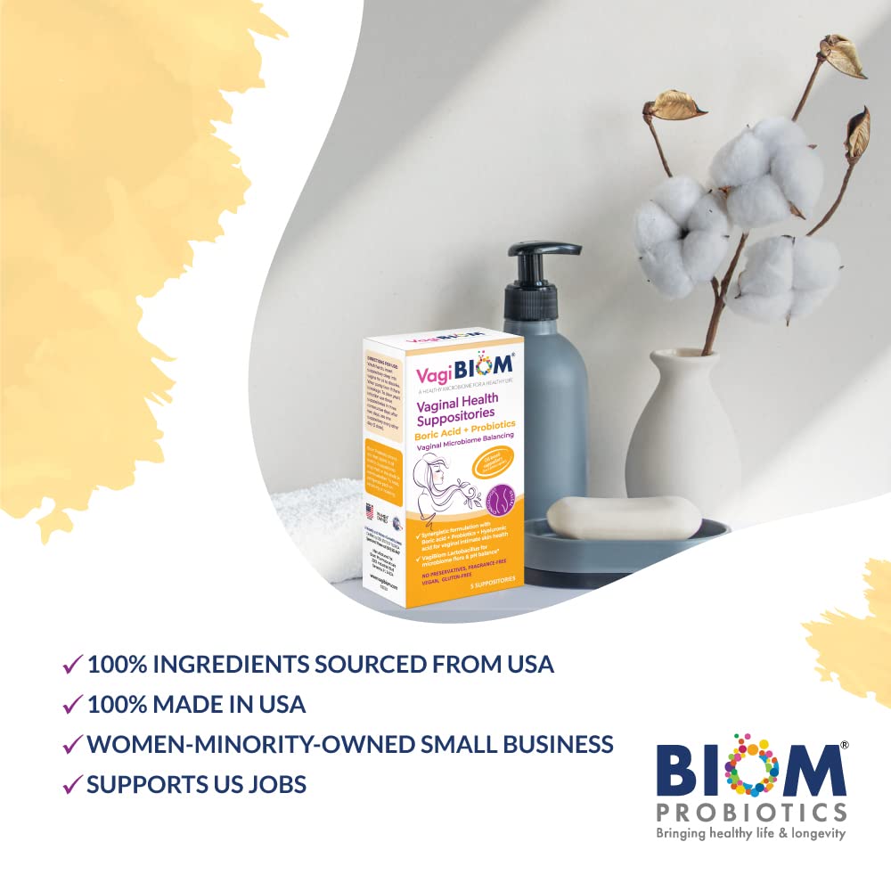VagiBiom Boric Acid Suppositories with Lactobacillus: Microbiome Flora Balance; Balance and Nourishes VagiBiom Au supplements