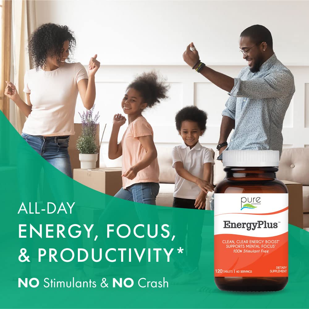 Energy Plus by Pure Essence - Caffeine Free, All Natural Herbal Energy and Focus Supplement - Smooth, No Jitters No Crash - 60 Tablets PURE ESSENCE LABS Au supplements