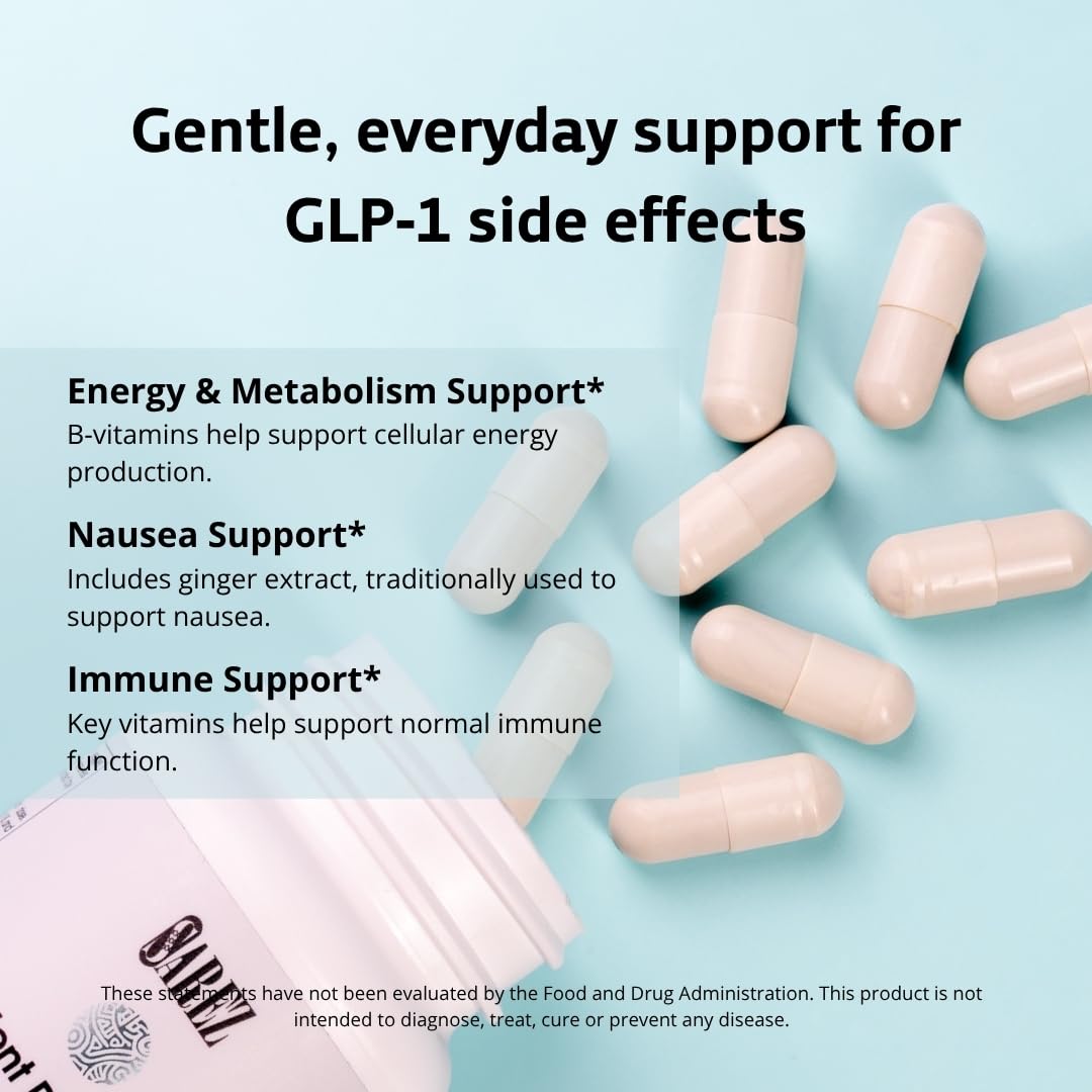 Sarez GLP-1 Support Capsules — Methylated Vitamins & Chelated Minerals — Energy, Metabolism, Hair & Daily Nutrient Support — with Ginger for Nausea — Gentle on Stomach — 30 Day Supply Sarez Au supplements