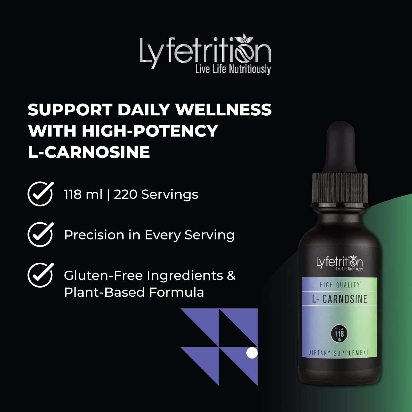 Lyfetrition L-Carnosine Liquid Supplement 118 ml, 4 FL Oz Liquid, 220 Servings, Made in USA, Quick Absorption, Potent Ingredients, Non-GMO Lyfetrition Au supplements