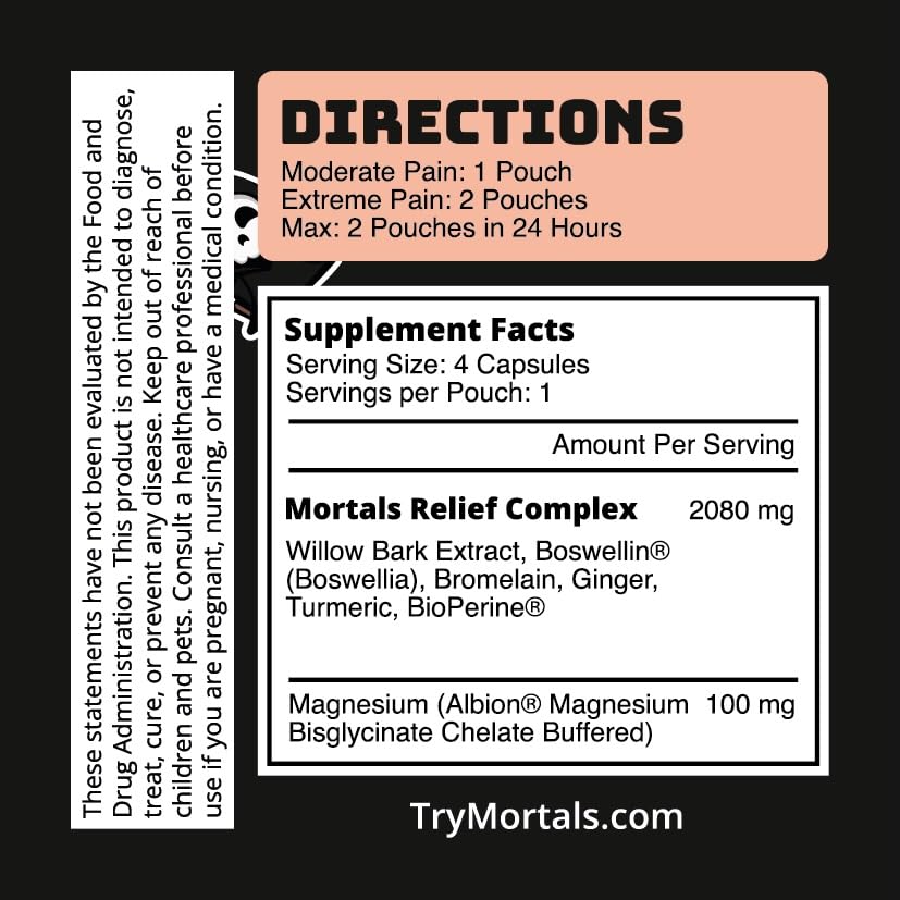 Mortals Pain Purge Daily Comfort Capsules — 7-Ingredient Botanical Blend with Turmeric, Boswellia, Willow Bark & Ginger — Vegan, cGMP, Made in USA (15 Pouches) Mortals Au supplements