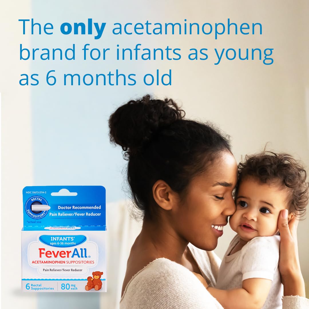 Feverall Infant Acetaminophen Suppositories 6 Rectal Suppositories 80mg Each Pain Reliever/Fever Reducer. Paraben Free, No Artificial Colors or Other preservatives. Ages 6-36 Months (Pack of 2) Feverall Au supplements