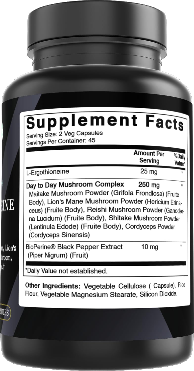 Best Naturals Day-to-Day L-Ergothioneine 25 mg with Maitake Mushrom, Lion's Mane Mushroom, Reishi Mushroom 90 Capsules Best Naturals Au supplements