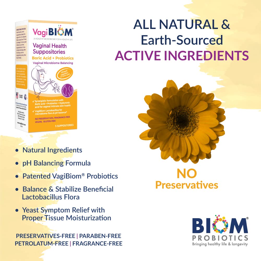 VagiBiom Boric Acid Suppositories with Lactobacillus: Microbiome Flora Balance; Balance and Nourishes VagiBiom Au supplements