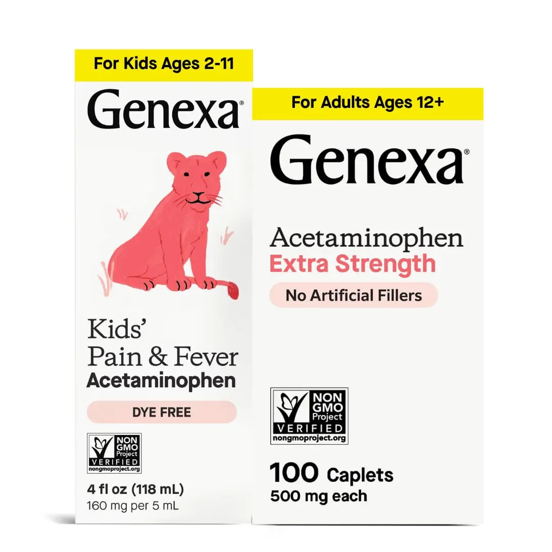 Genexa Kids & Adults Clean Acetaminophen Combo | Family Pain & Fever Bundle | Dye Free, 0% Artificial Additives | Vegan & Non-GMO | Medicine Made Clean | Ages 2-11, 12+ (2 Pack) Genexa Au supplements