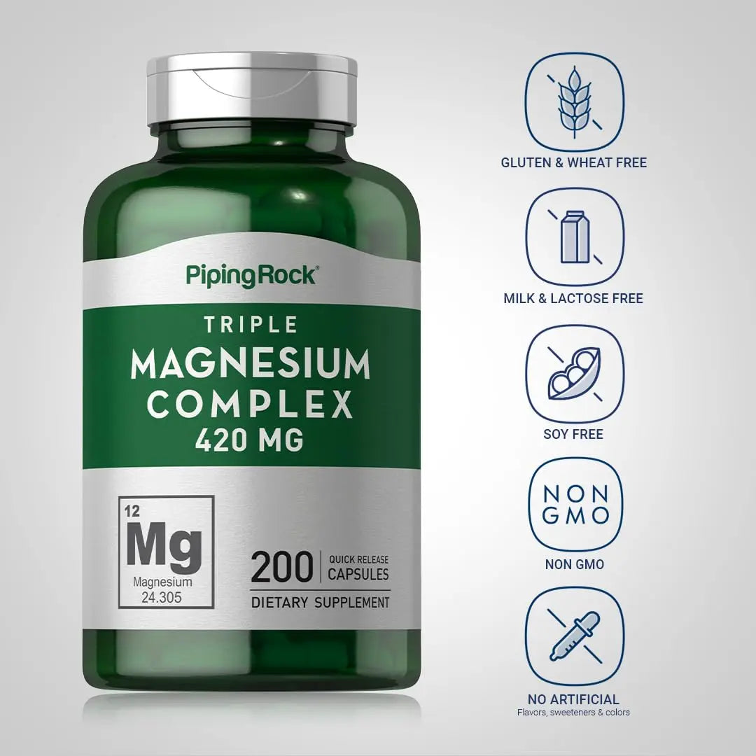 Piping Rock Triple Magnesium Complex | 420 mg | 200 Capsules | Magnesium Oxide, Citrate, and Aspartate Supplement | Non-GMO, Gluten Free Piping Rock Au supplements