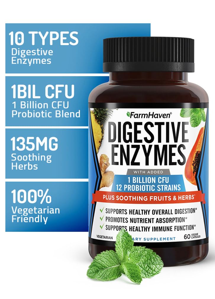 FarmHaven Digestive Enzymes with 18 Probiotics & Herbs | Papaya, Bromelain, Protease & More for Lactose Absorption & Better Digestion | Helps Bloating, Gas, Constipation | Vegetarian, 60 Capsules FarmHaven Au supplements