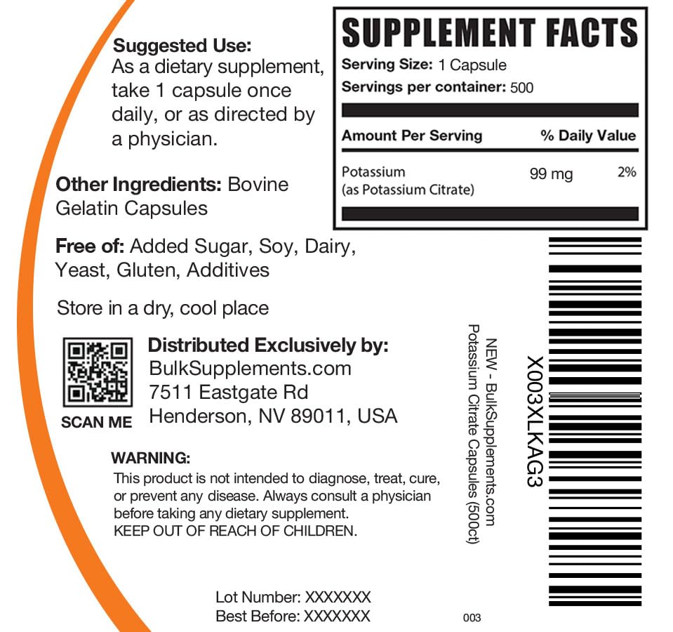 BulkSupplements.com Potassium Citrate Capsules - Potassium Supplement, Potassium BULKSUPPLEMENTS.COM Au supplements