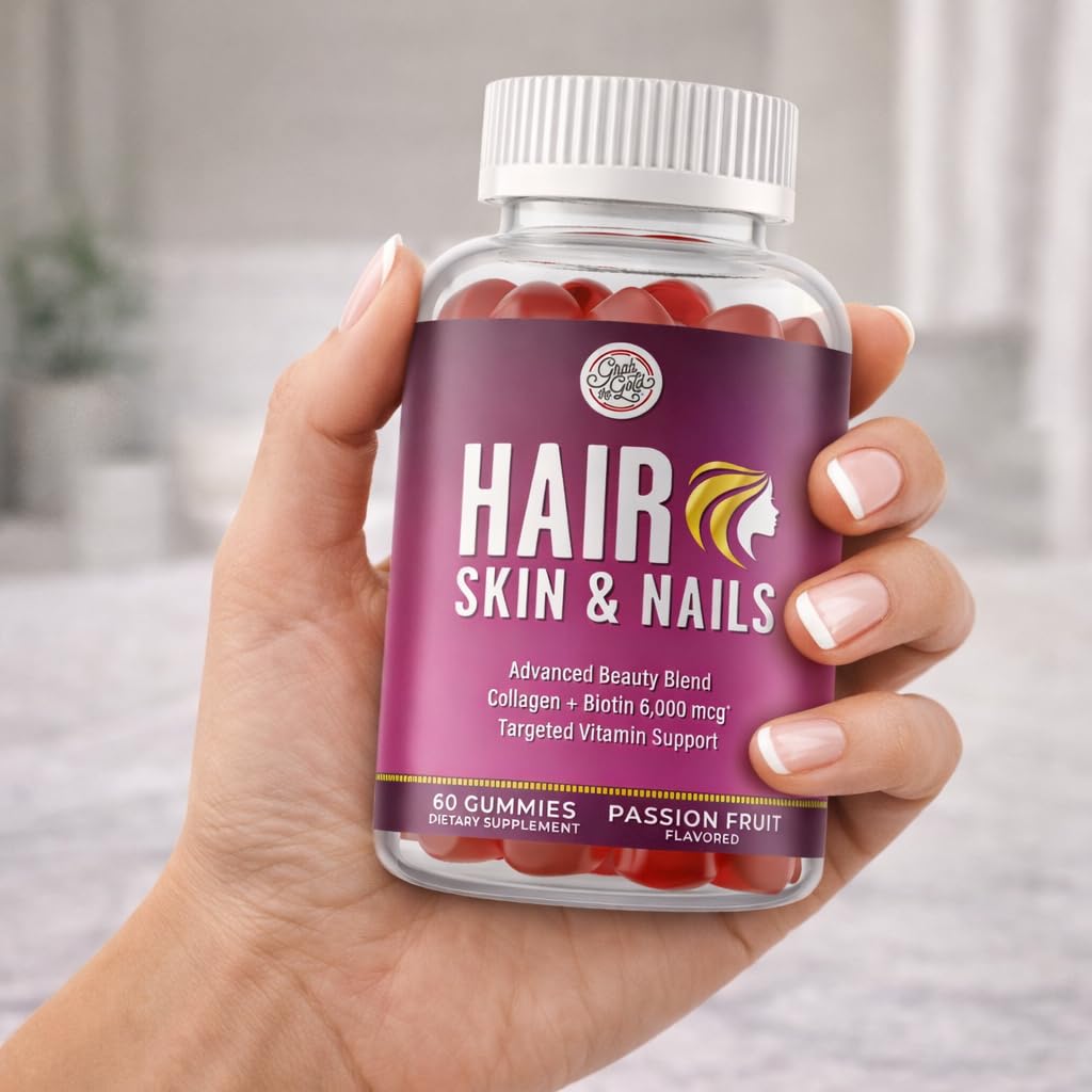 Grab The Gold Hair Skin & Nails Vitamins for Women | Gummies with 6000mcg Biotin & Collagen | 10 Essential Vitamin & Minerals | Gluten-Free, Non-GMO, Passion Fruit Flavor | 1 Month Supply, Made in USA Grab The Gold Au supplements