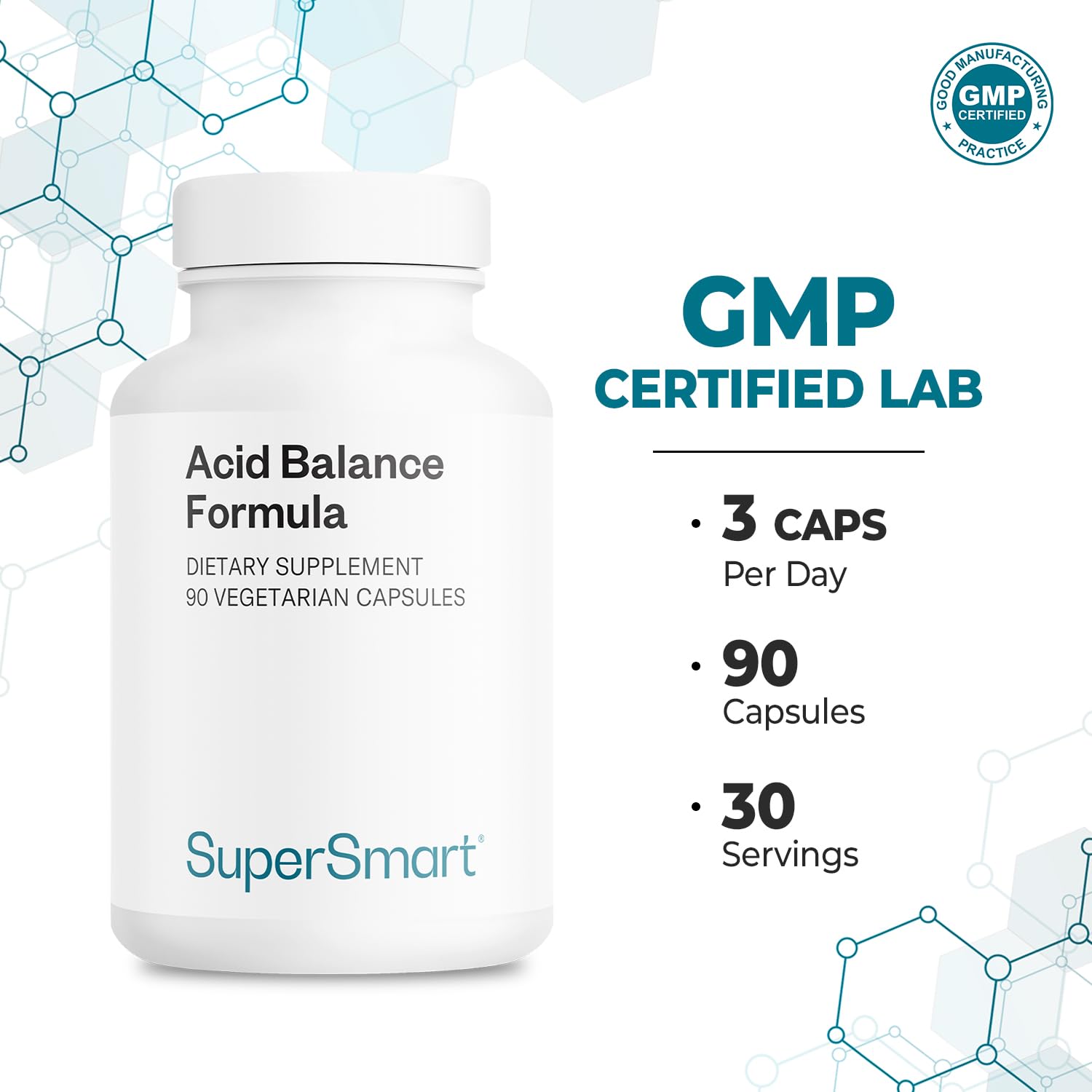 Supersmart Acid Balance Formula (Advanced Complex) - with Zinc L-Carnosine, Slippery Elm Extract, Licorice Root | Non-GMO & Gluten Free - 90 Vegetarian Capsules Supersmart Au supplements