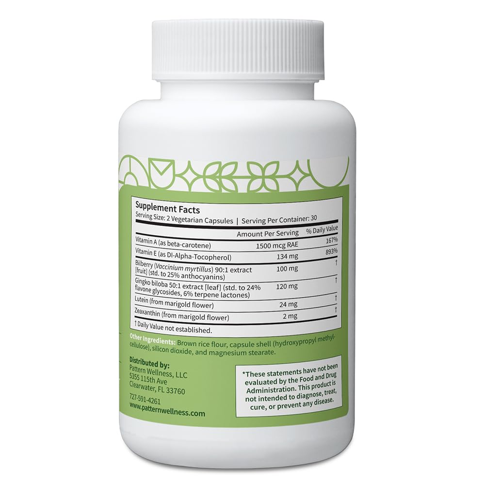Pattern Wellness Vision Complex Supplement – Daily Eye & Visual Function Support – Herbal Extract & Vitamin Blend – 60 Vegan Capsules Pattern Wellness Au supplements