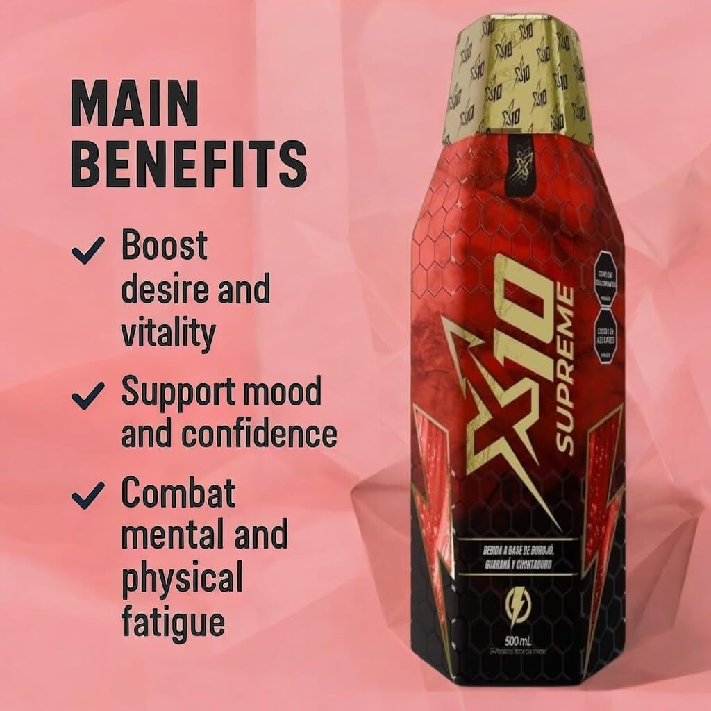 X10 Supreme Liquid 500 ML Natural Supplement (Similar Results as vitafer..Gold) - Chontaduro, Guarana, and Borojó Blend | 500 ML | Plant-Based Energy Support for Vitality X10 Au supplements