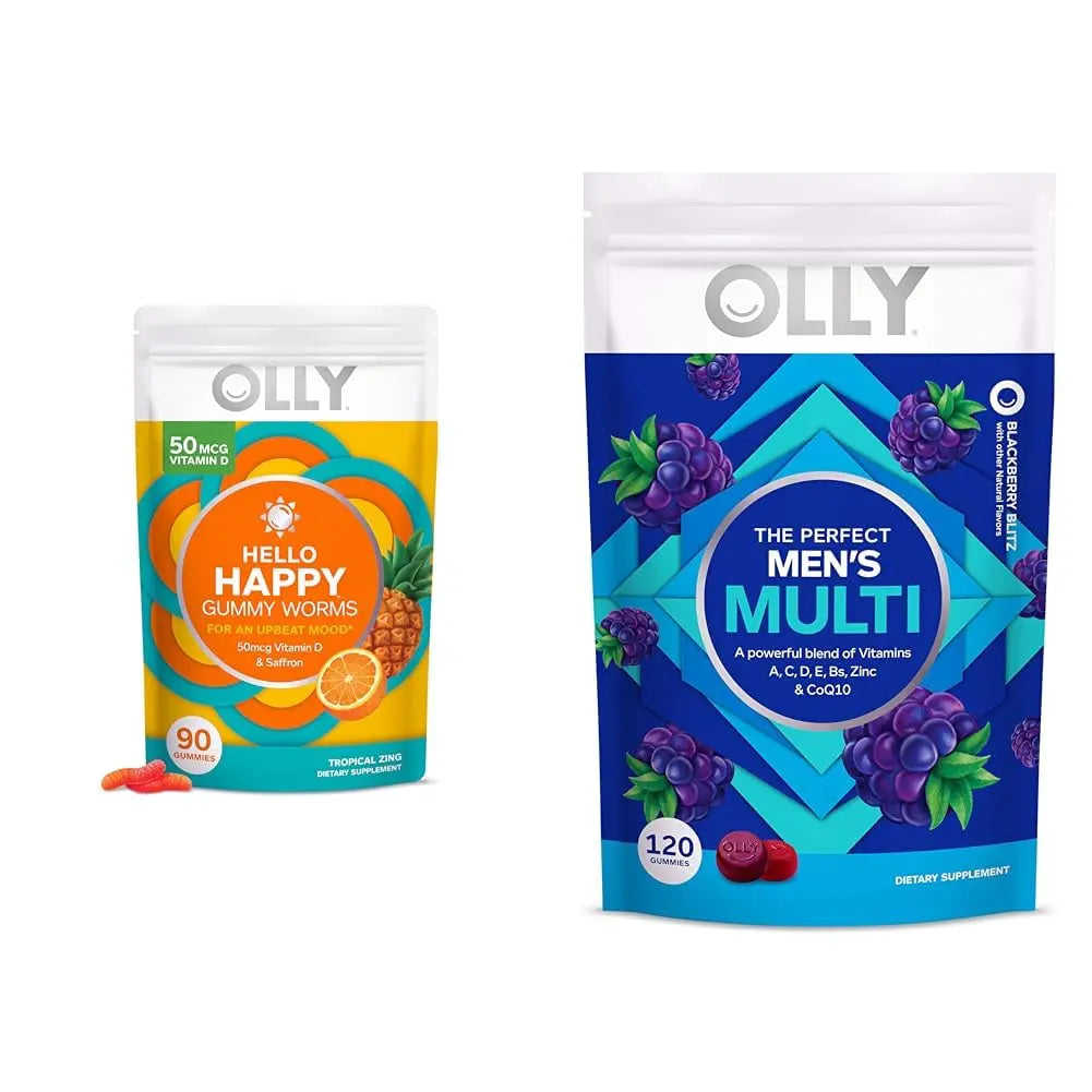 OLLY Hello Happy Gummy Worms Mood Support with Vitamin D, Saffron - 90 Count Men's Multivitamin Gummy Immune Support OLLY Au supplements