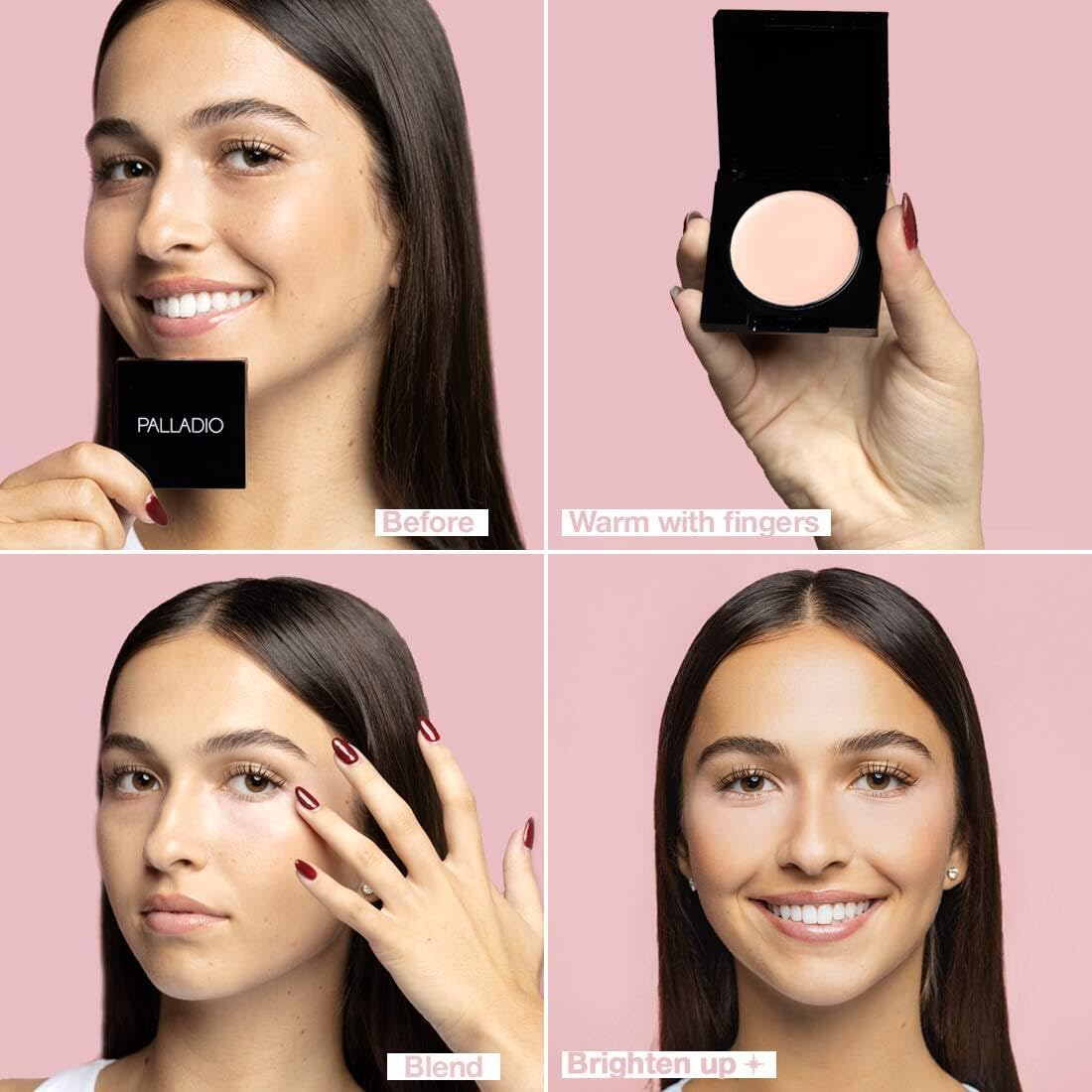 Palladio Under Eye Brightener, Conceal, Brightens, Reduces Appearance of Dark Circles, With Caffeine Peptides & Vitamin E, Tired Skin Color Correcting Brightener & Primer, Light to Medium (Soft Pink) Palladio Au supplements