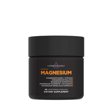 Livingood Daily Magnesium Supplement with Magnesium Glycinate, Citrate, Malate, Oxide, Aspartate, Amino Acid Complex and Chicory Root for Heart Health, Sleep and Muscle Support, 300mg, 60 Capsules Livingood Daily Au supplements