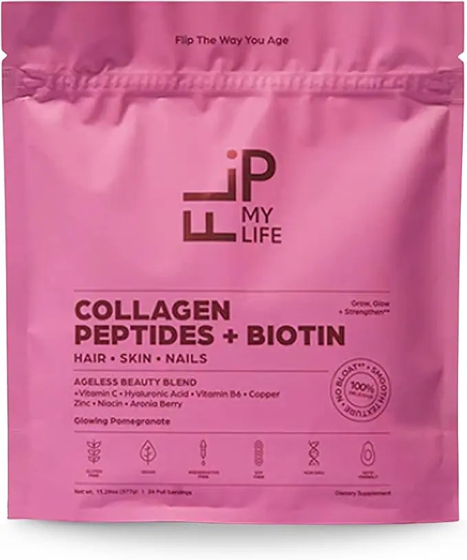 Flip My Life Collagen Peptides + Biotin, Hyaluronic Acid & Vitamin C - For Hair, Skin, Nails - Gut Health/Joint Support - Ageless Beauty Blend Supplement Powder for Men/Women - 9g Protein—26 Servings Flip My Life Au supplements