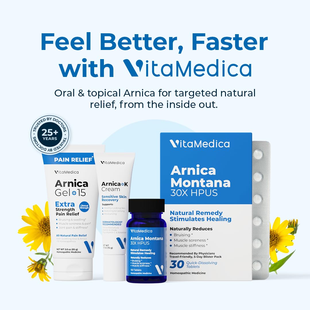 VitaMedica Arnica Montana Tablets & Arnica Gel Bundle – Support for Bruising, Swelling & Soreness, 150 Rapid-Dissolve Tablets + 3 oz Water-Based Gel VitaMedica Au supplements