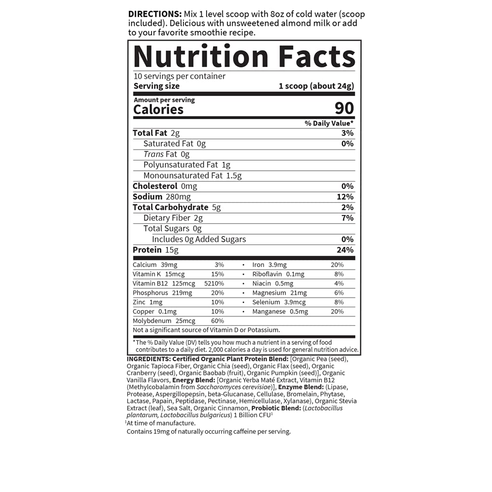 Garden of Life Organic Plant Protein Smooth Energy Powder, 10 Servings - Vegan, Grain Garden of Life Au supplements