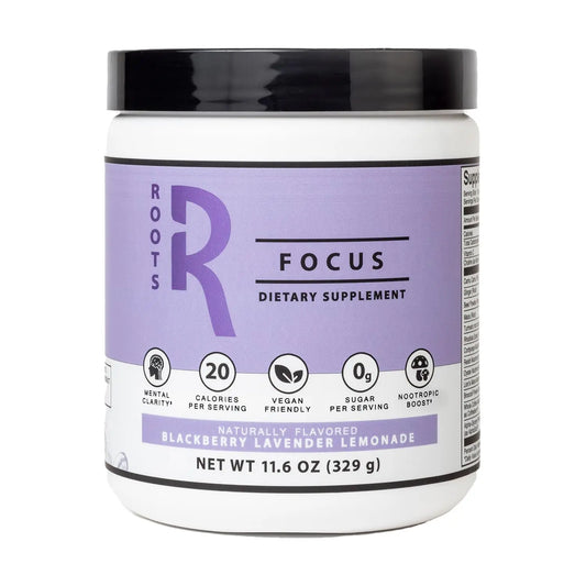 Roots Focus Brain Supplement - Nootropic Mushroom Supplement Powder for Memory, Focus, Energy - Lion's Mane, Cordyceps, Reishi Mushrooms with Caffeine - Blackberry Lemonade, 11.6oz Tub (50 Servings) Silver Star NutritionAU supplements