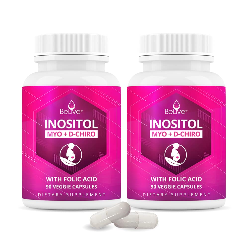 Myo-Inositol & D-Chiro Inositol Capsules with Folic Acid for PCOS | Prenatal Fertility BeLive Au supplements