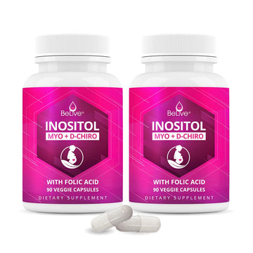 Myo-Inositol & D-Chiro Inositol Capsules with Folic Acid for PCOS | Prenatal Fertility BeLive Au supplements