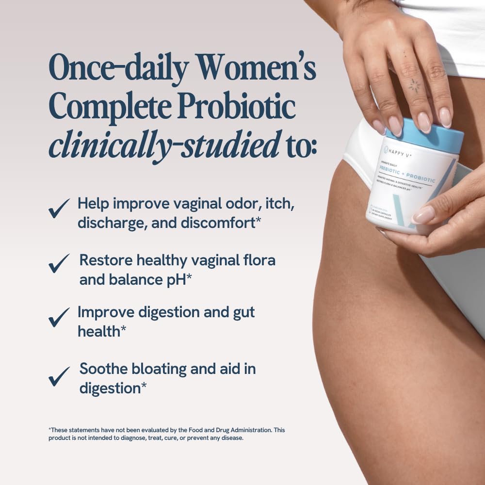 Happy V Dr. Formulated Vaginal Probiotics for Women Odor & Itch Support, Urinary & Gut Health, pH Balance | Womens Daily Probiotic with Patented Prebiotics & Lactobacillus for Feminine Wellness Happy V Au supplements