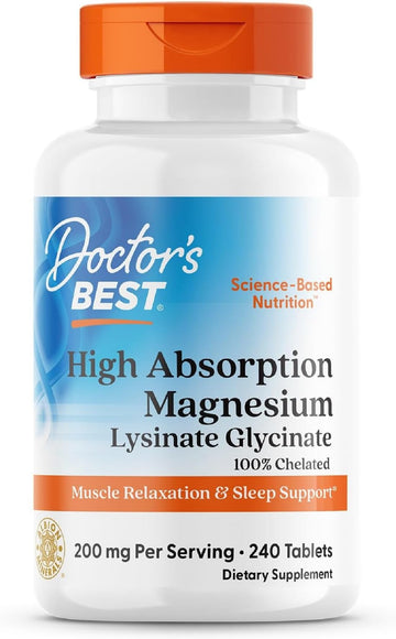Doctor's Best High Absorption Magnesium Glycinate Lysinate Supplement for Sleep Support - Chelated Magnesium Tablets for Women & Men, 200mg per Serving, Supports Calm & Relaxation, Vegan - 240 Count Doctor's BEST Au supplements